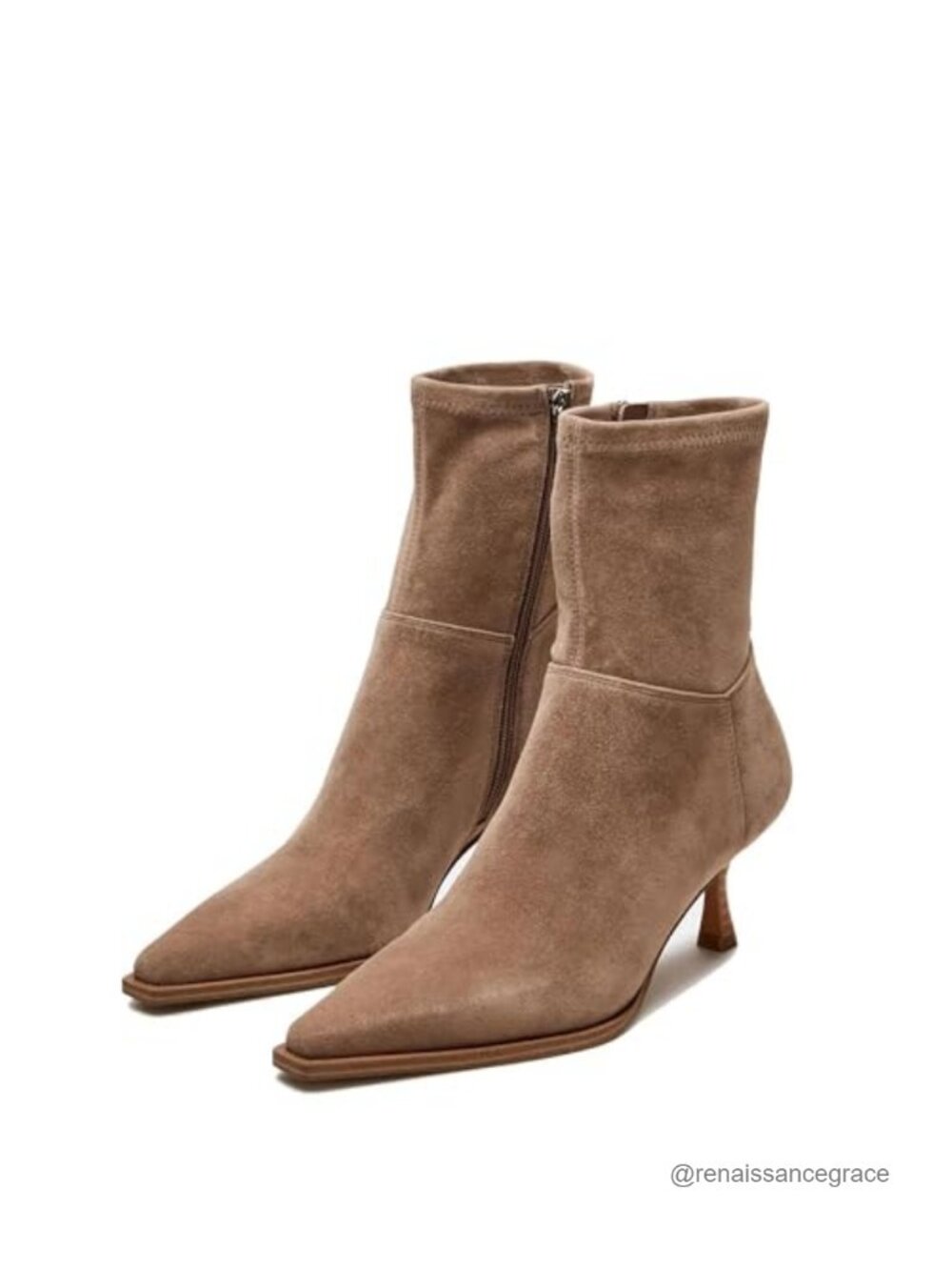 Women's Kitten Heel Pointed Toe Ankle Booties with Side Zipper